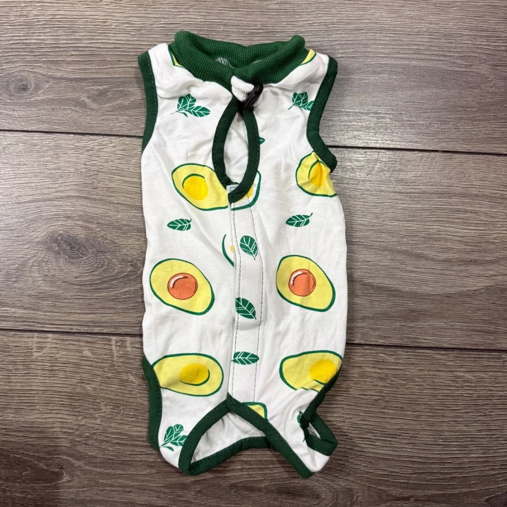 Medium Dog Clothing Avocado Fruit Print Romper Green White Pet Jumpsuit M